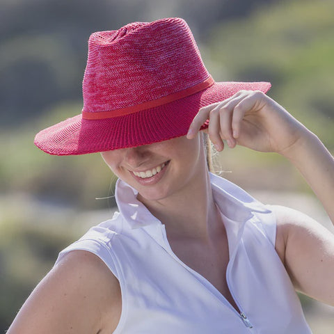 Evoke -Aston Polyester Fedora Hat -Mixed Red