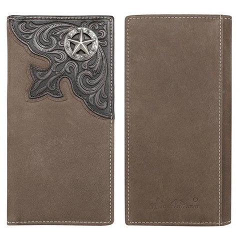 Wallet - Montana West - Leather - Distressed - Coffee - Star Concho - Tooled Trim